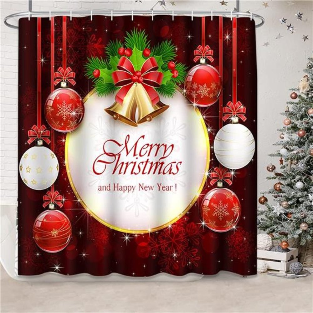 4 Pcs Merry Christmas Bathroom Sets with Shower Curtain and Rugs and Accessories